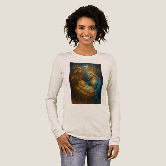Nativity Stained Glass Mosaic | Holy Family Tri-Blend Shirt (Volle Vorderseite)