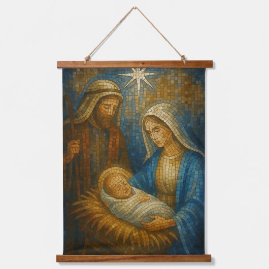 Nativity Stained Glass Mosaic | Holy Family  Wandteppich Mit Holzrahmen (Vorderseite)
