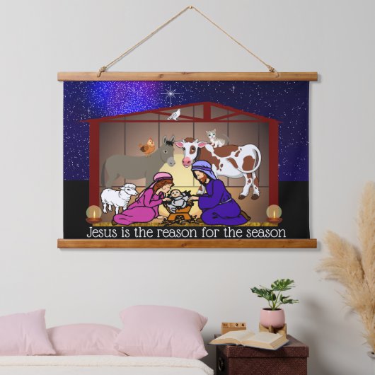 Nativity Wandteppich Mit Holzrahmen (Schlafzimmer)