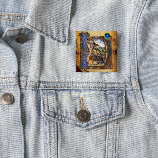 NATIVITY XMAS PARCHMENT Blue Saphir Monogramm Button (Beispiel)