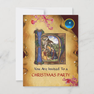 NATIVITY XMAS PARCHMENT Blue Saphir Monogramm Einladung