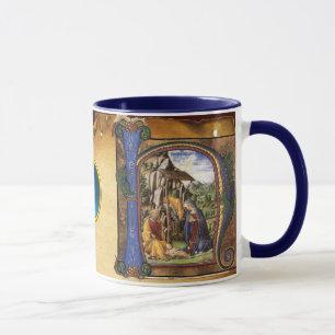 NATIVITYMONOGRAM CHRISTMAS PARCHMENT Blaues Spiel Tasse