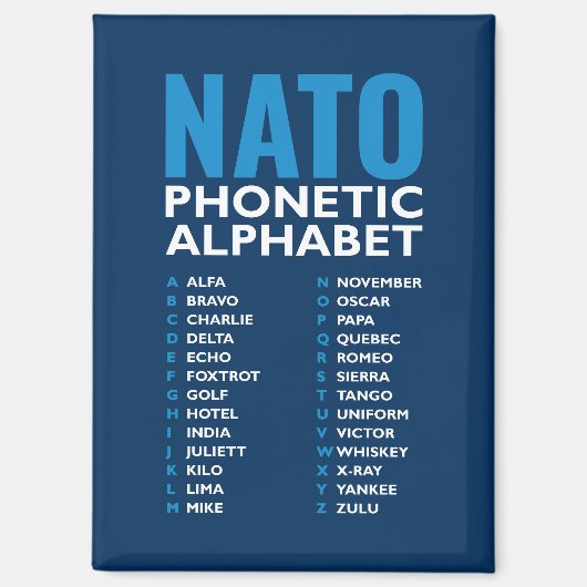NATO Phonetic Alphabet Alfa-Zulu Magnet (Vorderseite)