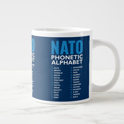NATO Phonetic Alphabet Alfa-Zulu Table Jumbo-Tasse (Rechts)