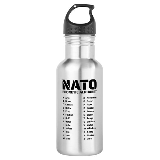 NATO-Phonetic-Alphabet-Code Edelstahlflasche (Vorderseite)
