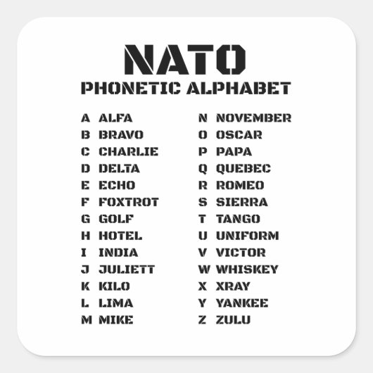 Nato Phonetic Alphabet Quadratischer Aufkleber (Vorderseite)