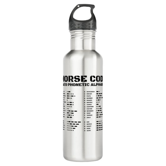 NATO Phonetischer Alphabet und Morse Code Edelstahlflasche (Vorderseite)