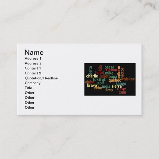 NATOlautalphabet (dunkler Hintergrund) Visitenkarte (Vorderseite)