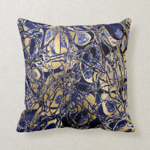 Natur-abstrakter blauer Marine-GoldCelles Glitzer Kissen