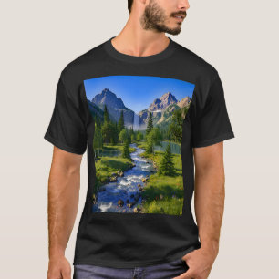 Natur Berge Wasserfall Fluss Bäume Blumen T-Shirt