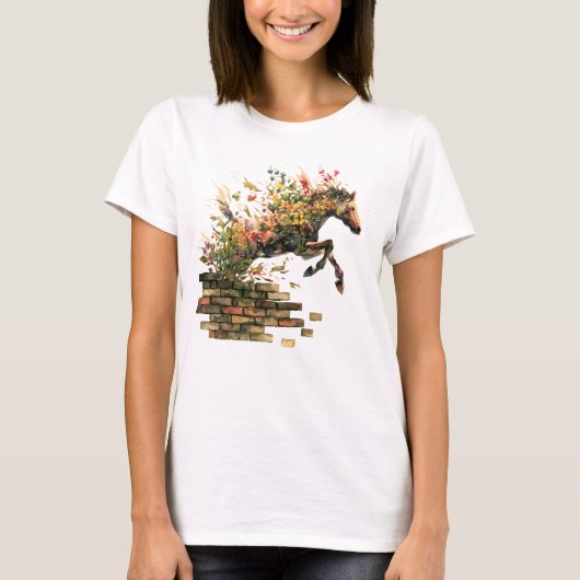 Natur Botanisches Blumenhorse Jumping T-Shirt (Vorderseite)