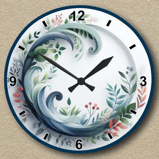 Natur Botanisches Design mit Zahlen + Markern Runde Wanduhr