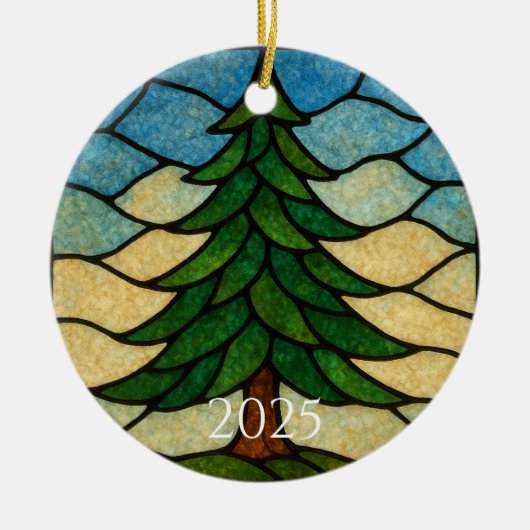 Natur-Buntglas-Tannenbaum | Weihnachtsbaum Keramik Ornament (Vorne)