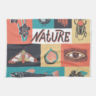 Natur-Elemente, Retro-Stil Icons. Geschirrtuch