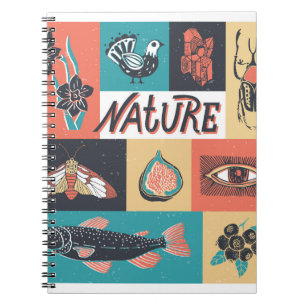 Natur-Elemente, Retro-Stil Icons. Notizblock