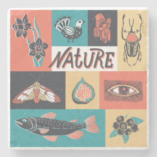 Natur-Elemente, Retro-Stil Icons. Steinuntersetzer