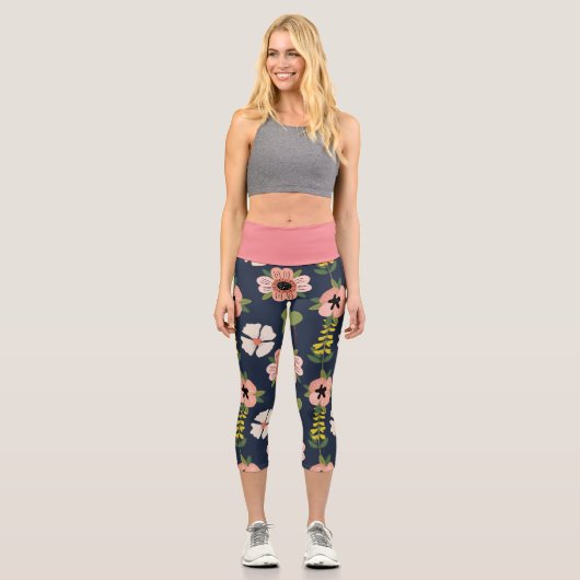 Natur Farbenfrohe Blume Niedlich Wasserfarbe Capri Leggings (Vorderseite)