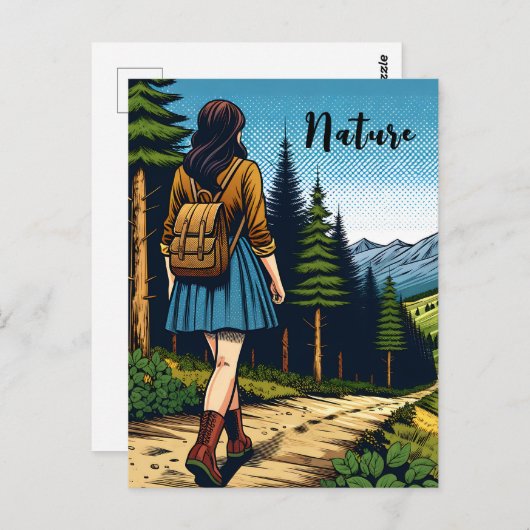 Natur | Frauen Wandern auf einem Pfad Postkarte (Vorne/Hinten)