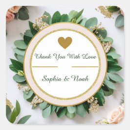 🌿 Natur Grün Hochzeit Danke Favor 🌿 Quadratischer Aufkleber