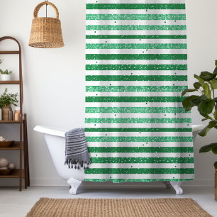 Natur Grün Weiß Horizontale Glitter Streifen Duschvorhang