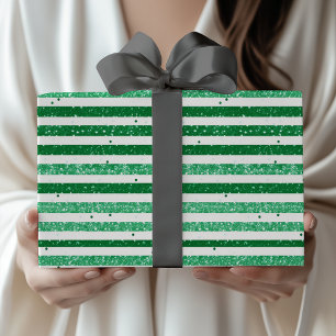 Natur Grün Weiß Horizontale Glitter Streifen Geschenkpapier