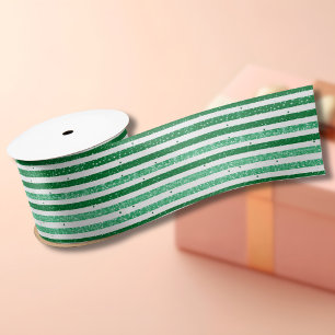 Natur Grün Weiß Horizontale Glitter Streifen Satinband