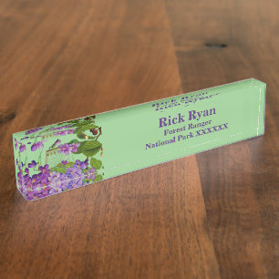 Natur Grüne Wasserfarbenwald Lilac Blooms Namensplakette