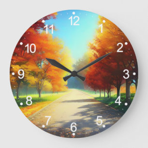 Natur-Herbstbäume im Wald Große Wanduhr