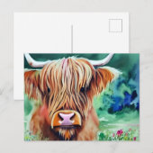 Natur Hochland Kuh Aquarell Postkarte (Vorne/Hinten)