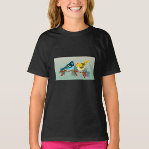 Natur Inspiriert Vögel Kunst Girls' Schwarzes T-Sh T-Shirt