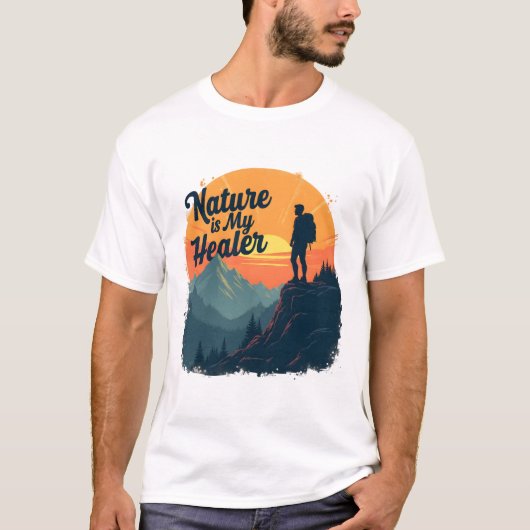 Natur ist mein Heiler - Wanderabenteuer Retro Sonn T-Shirt (Vorderseite)