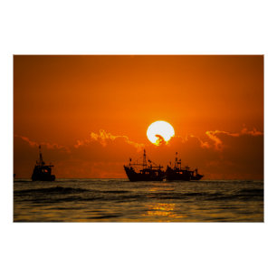 Natur Landschaft Sonnenuntergang mit Boot-68465 Poster