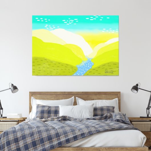 Natur lebhafte, farbenfrohe Hügel Fluss Original K Leinwanddruck (Insitu (Schlafzimmer))
