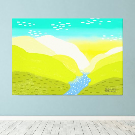 Natur lebhafte, farbenfrohe Hügel Fluss Original K Leinwanddruck (Insitu (Holzboden))