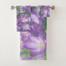 Natur Lila Crocus Blume Badhandtuch Set