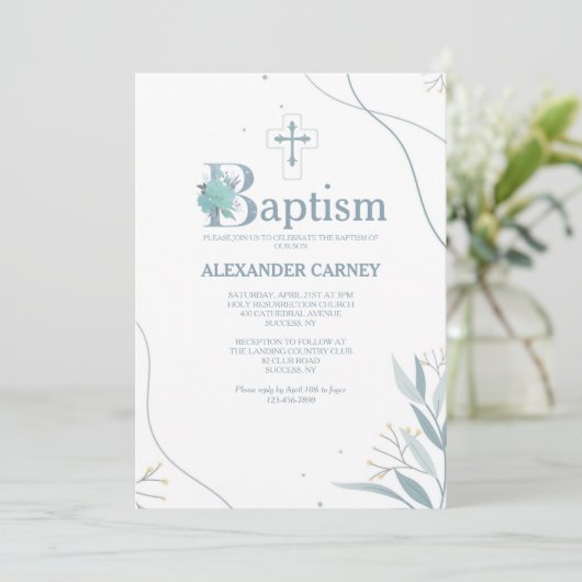 Natur Minimalistische Taufe Einladung (Stehend Vorderseite)