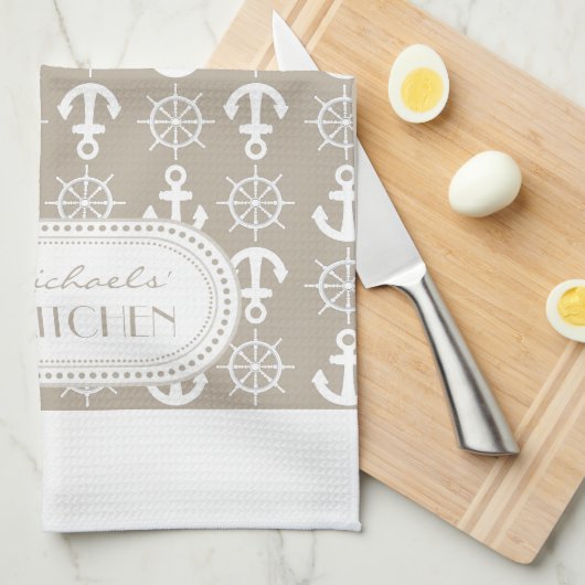 Natur | Monogramm der weißen Ankerräder Küchentuch (Viertel Falte)