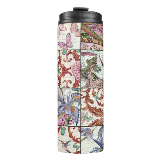 Natur-Patchwork: Chic nahtloser Hintergrund Thermosbecher (Vorderseite)