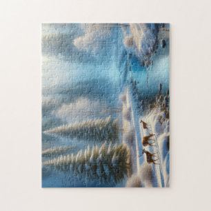 Natur-Puzzle, Hirsche, Winterlandschaft, Naturgesc Puzzle