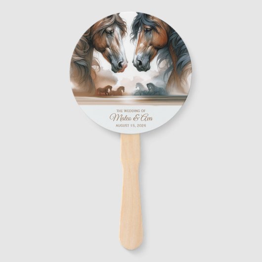 Natur Schönes Braun Pferde Hochzeitsprogramm Fächer (Vorderseite)