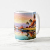 Natur-Sonnenuntergangs-Gemälde mit See, Cottage Kaffeetasse (VorderseiteRechts)