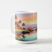 Natur-Sonnenuntergangs-Gemälde mit See, Cottage Kaffeetasse (Vorderseite Links)