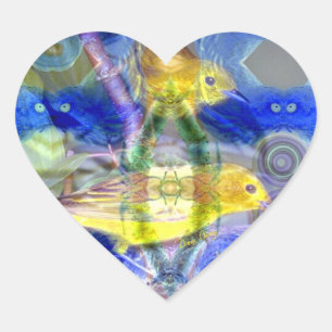 Natur-Spiegelungen I - Gold und Blaue Vögel Herz-Aufkleber