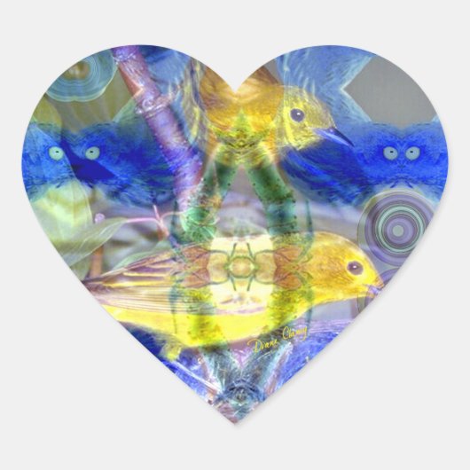 Natur-Spiegelungen I - Gold und Blaue Vögel Herz-Aufkleber (Vorderseite)