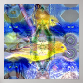 Natur-Spiegelungen I - Gold und Blaue Vögel Poster