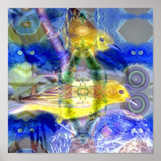 Natur-Spiegelungen I - Gold und Blaue Vögel Poster (Vorne)