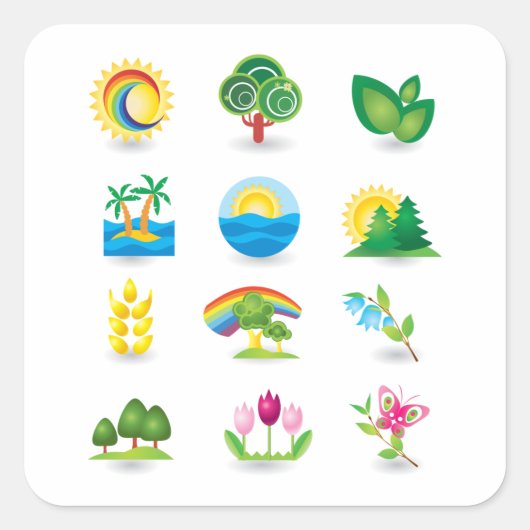 Natur-Symbole Quadratischer Aufkleber (Vorderseite)