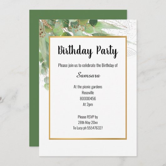 NATUR- UND LACE-SAGE GOLD JEDEN ANLASS INVITATION EINLADUNG (Vorne/Hinten)