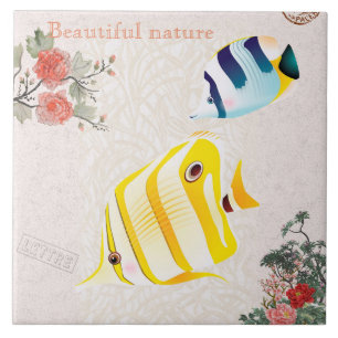 Natur Vintage Modern Fisch Blumen Blätter Fliese