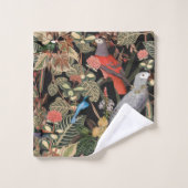 Natur-Vogelwelt-Szene auf schwarz Badhandtuch Set (Waschlappen)